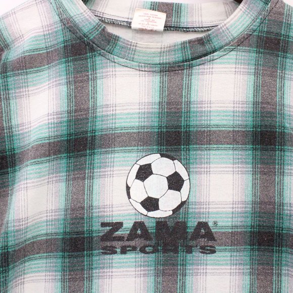 Vintage Zama Sports Shirt Mens Gray Plaid Short Sleeve Soccer Ball Graphic USA X - Picture 6 of 12